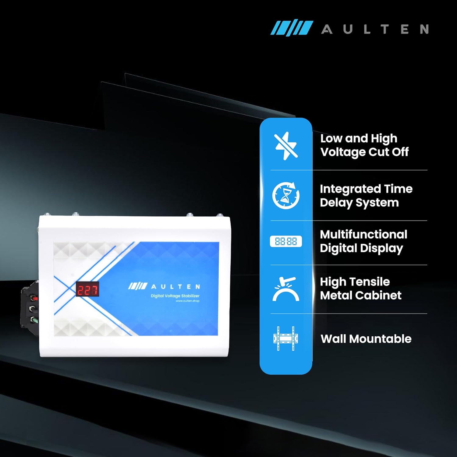 AULTEN Digital Voltage Stabilizer for All Inverter and Non Inverter AC AD008 (Grey) - Image 4