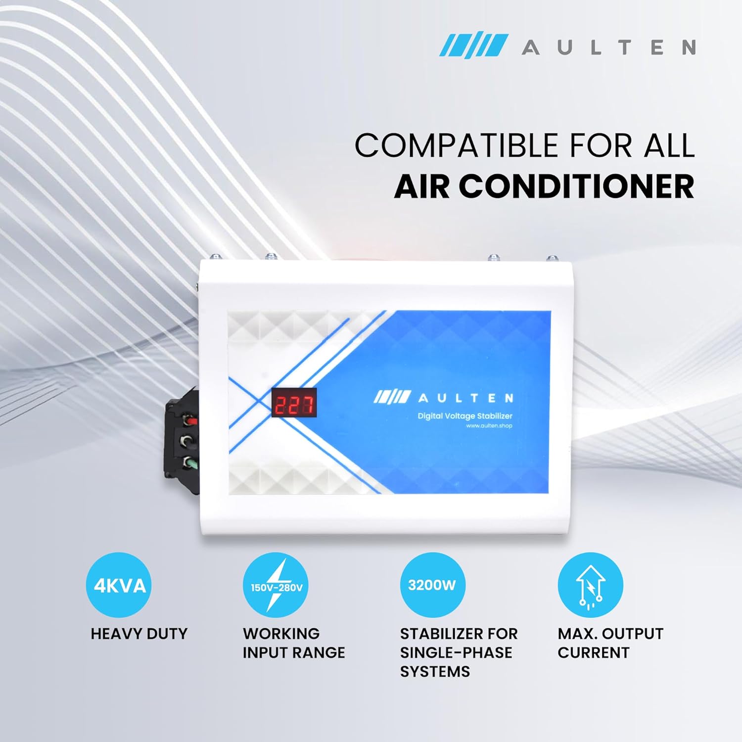 AULTEN Digital Voltage Stabilizer for All Inverter and Non Inverter AC AD008 (Grey) - Image 3
